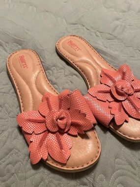 Born Coral Pink Floral Leather Slide Sandals